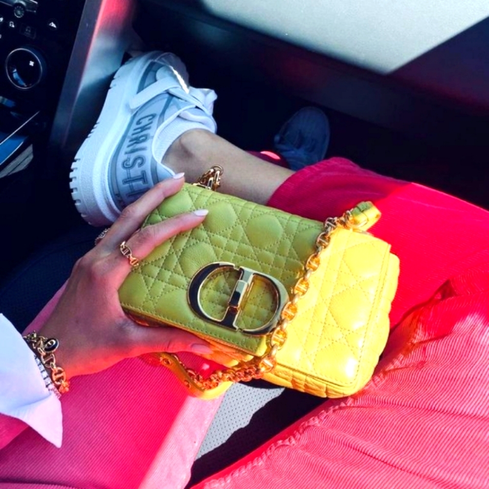 Dior CARO BAG NWT Quilted Macrocannage Calfskin Leather Yellow Gold $4300 NEW - Picture 3 of 6